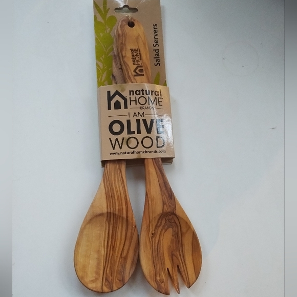 Natural Home I am Olive Wood  Wooden Serving Spoons Salad Servers - Picture 4 of 6